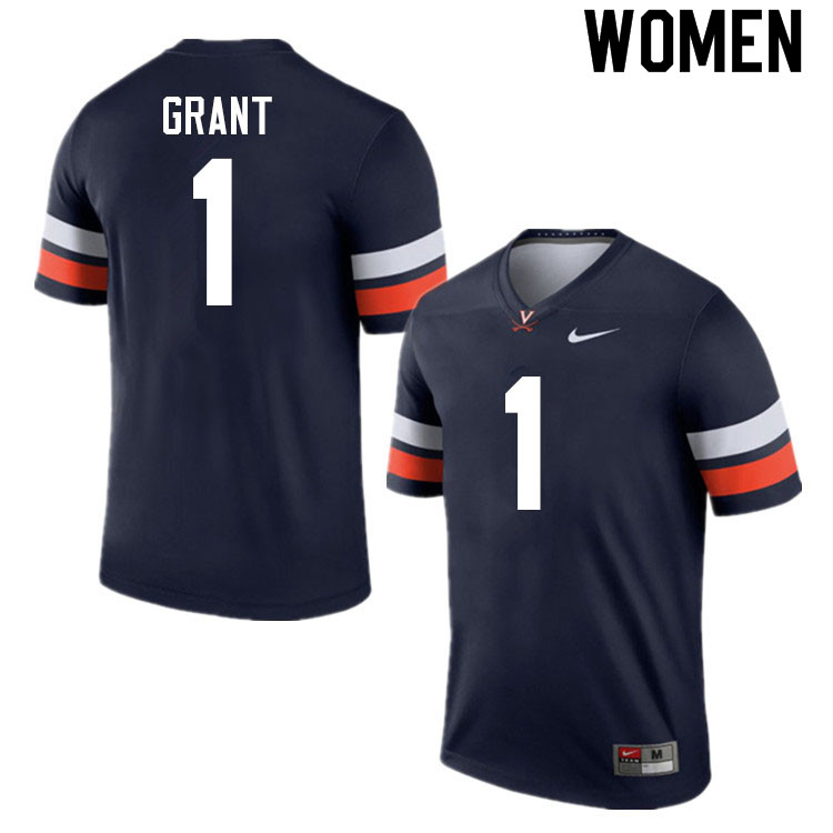 Women #1 Nick Grant Virginia Cavaliers College Football Jerseys Sale-Navy - Click Image to Close